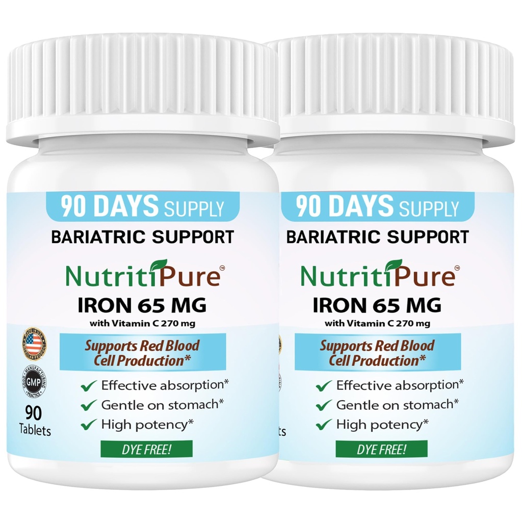 カルボニル鉄錠65mg ビタミンC×180日供給 | 女性用・男性用 | 胃バイパスを含むWLS患者向けの高効力ビタミン | 染料無料 (2)