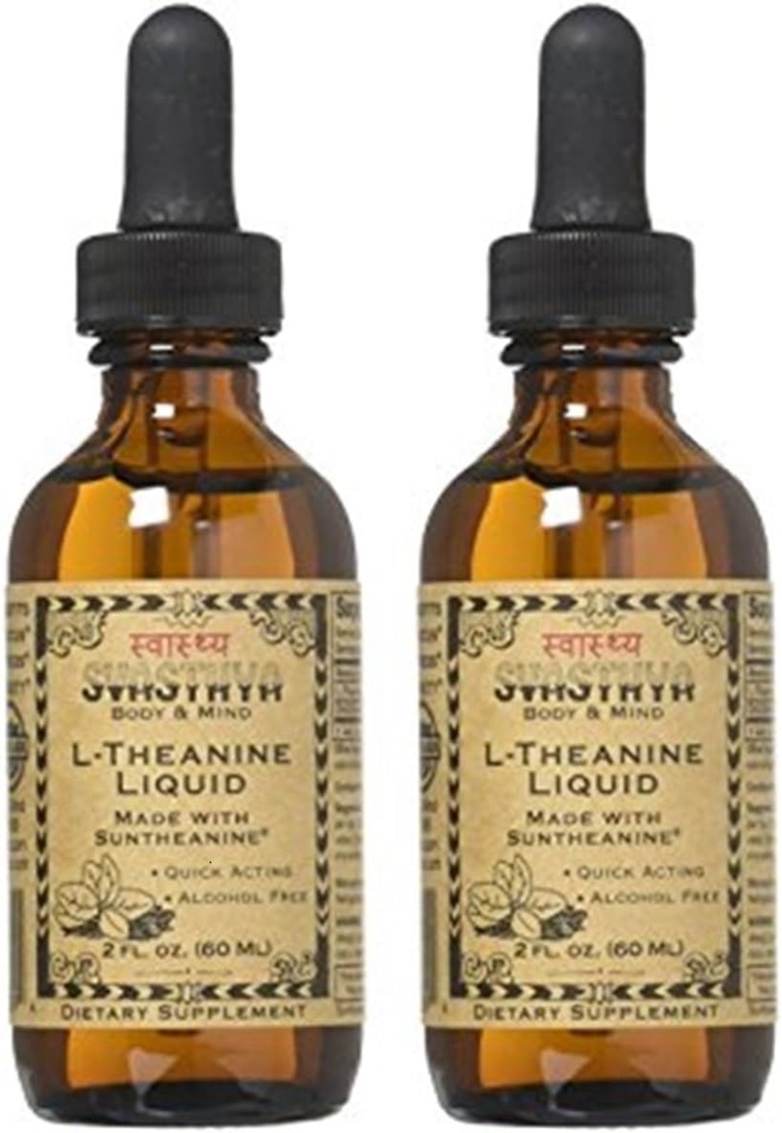 Svasthya Body & Mind Liquid L-Theanine - Alcohol Free, Made in The USA, Suntheanine-GMP, 2 oz - 2 Pack