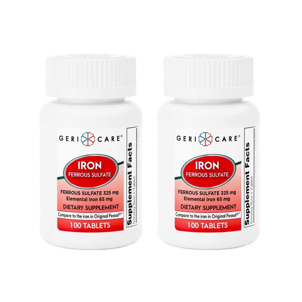 GeriCare の鉄硫酸塩のタブレット 325mg の元素鉄 65 の mg の高い効力の鉄の補足 | 食事療法の補足 100 の計算。 (パッケージ 2)