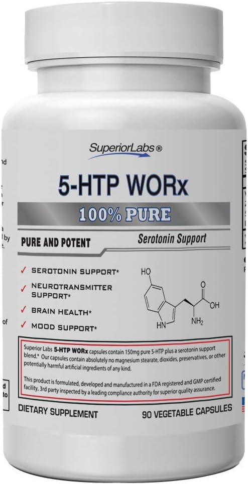 優れたラボ - 5-HTP Worx - 150 mg純粋な5-HTPプラスポテントセロトニンブレンド - 90野菜カプセル - セロトニン増幅 - 神経伝達物質サポート - 脳の健康 - 気分のサポート