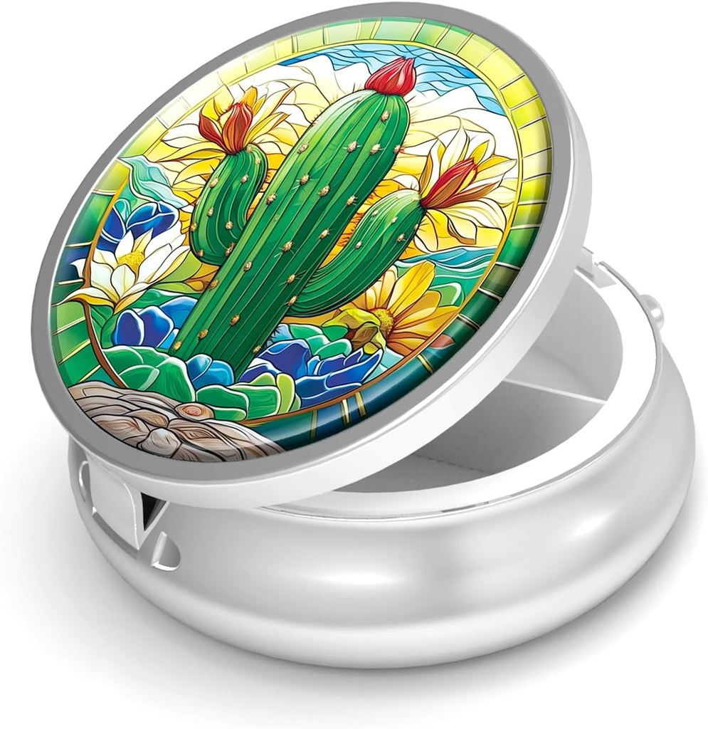 Pill Box-3 Compartment パーパス&ポケットミニメタルピルホルダー トラベルピルコンテナ サプリメント ビタミンBPAフリー(Cactus)を保持する