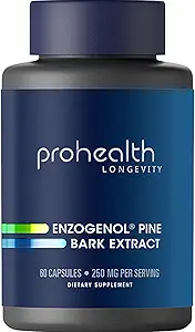 ProHealth Enzogenolのパインの吠え声のエキス250のmg 2のカプセルのサービング、40以上のためのニュージーランドからの60のカプセルは頭脳および中心の健康、練習の回復を促進し、損傷から接合箇所を保護します