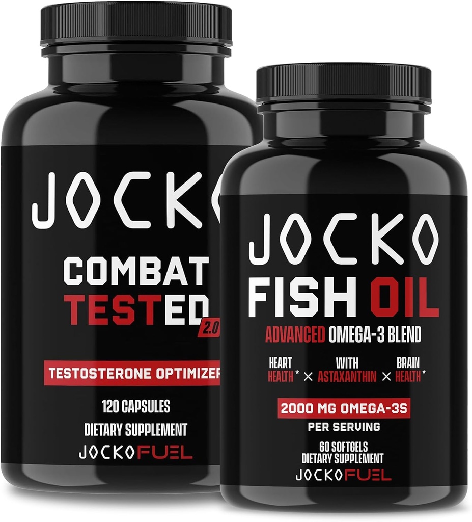 Jocko Fuel Supplements Bundle - Test Booster for Men + Omega 3 Fish Oil (2 Pack) Powerful Antioxidant & Muscle Builder