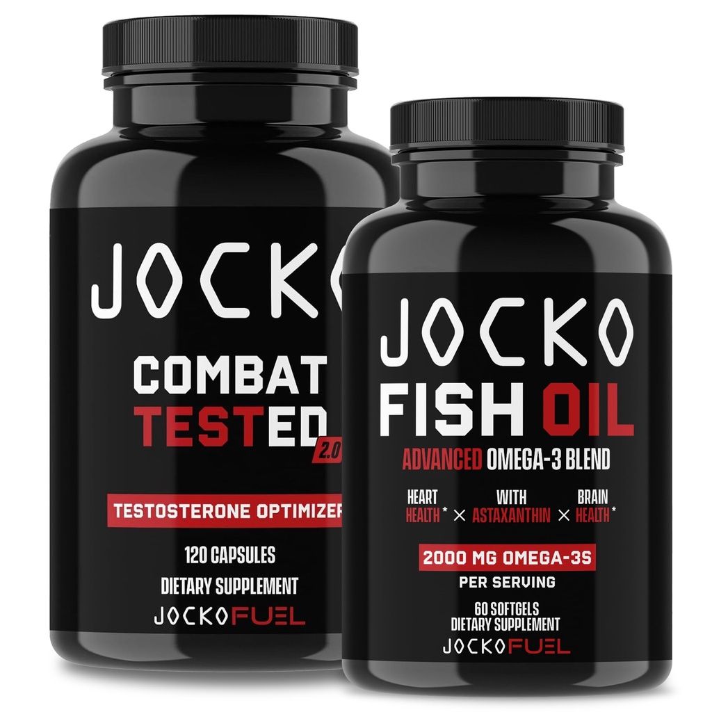 Jockoの燃料の補足の束-人のためのテスト ブースター+オメガ3の魚油(2のパック)の強力な酸化防止及び筋肉建築者