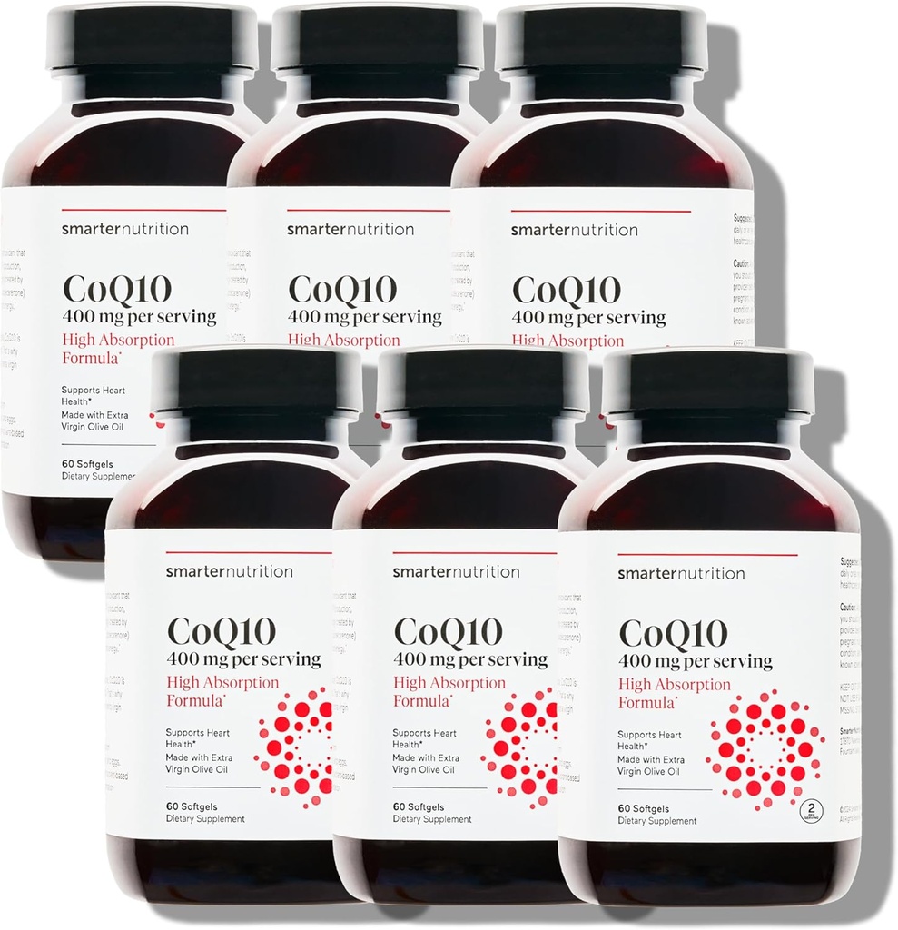 SMARTERNUTRITION CoQ10 400のmgの高吸収 - 自然に発酵させたUbiquinone w/Organicの風邪-心の健康、細胞エネルギー-非GMO、グルテンフリー- 360の計算[180日の供給]のためのOliveオイル-