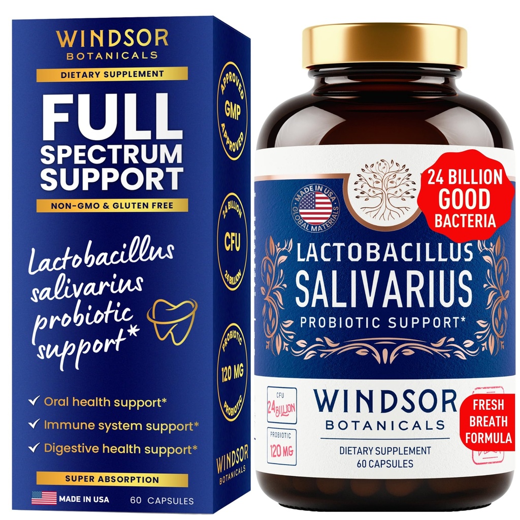 Lactobacillus Salivarius Probiotic - 24bn CFU L Salivarius 歯とグムのための歯科プロバイオティクス - 大人のための悪い呼吸の治療、免疫サポート、消化の健康 - 60 経口プロバイオティックカプセル