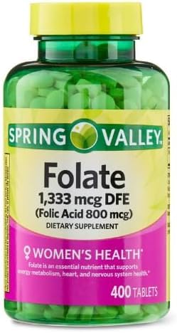 SV Folate 1,333 mcg DFE, Folic Acid 800 mcg, 400 Tablets - Dietary Supplement, Women's Health Boost, Metabolism & Heart Support - Bundle with+ Sticker