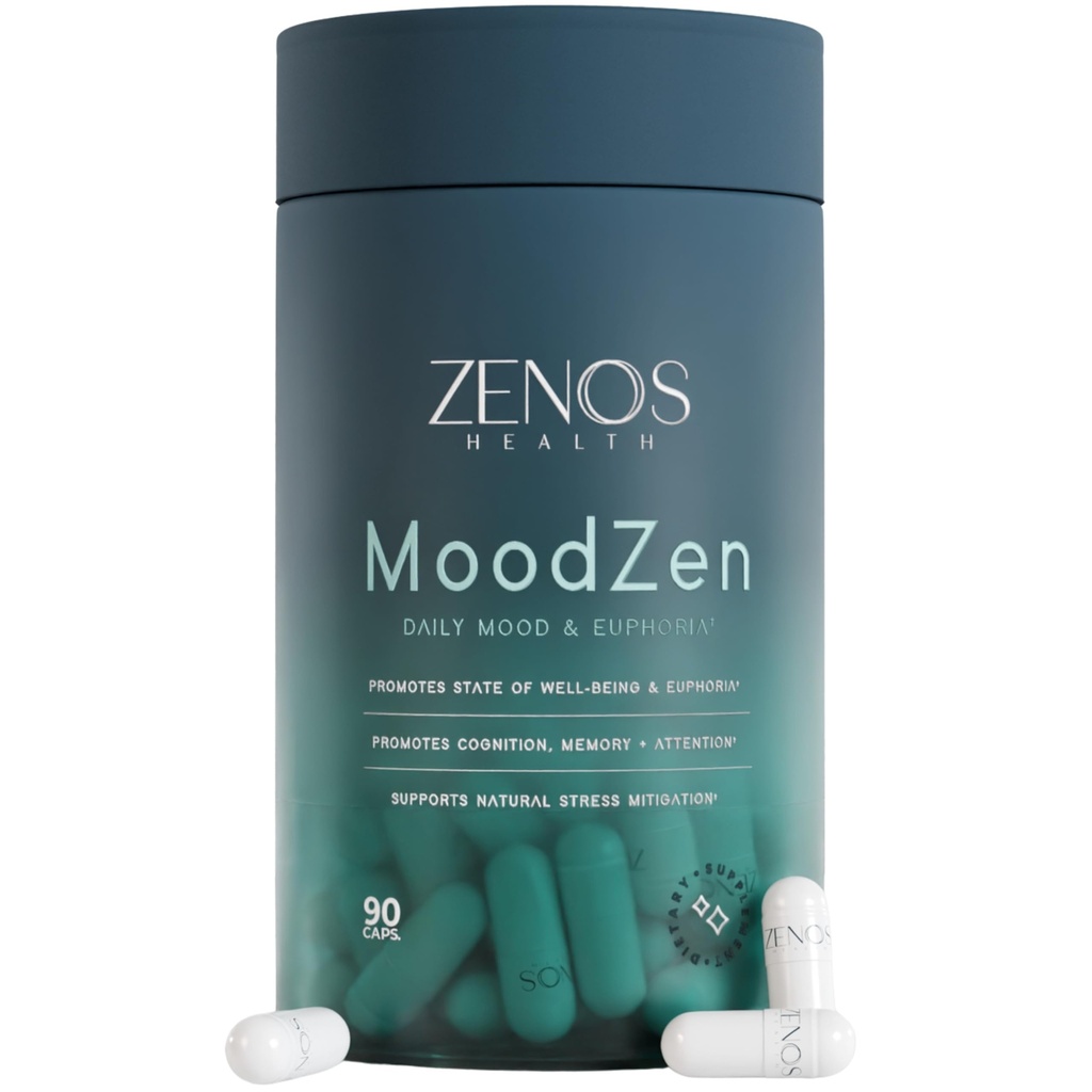 Zenos Health MoodZen Mood Support & Cortisol Reducer Supplement – Powerful Focus Supplement – Natural Formula to Enhance Mind Clarity - Made in USA, 90 Caps
