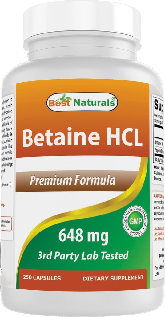 ベストナチュラルズベタインHCL 648 mg 250カプセル