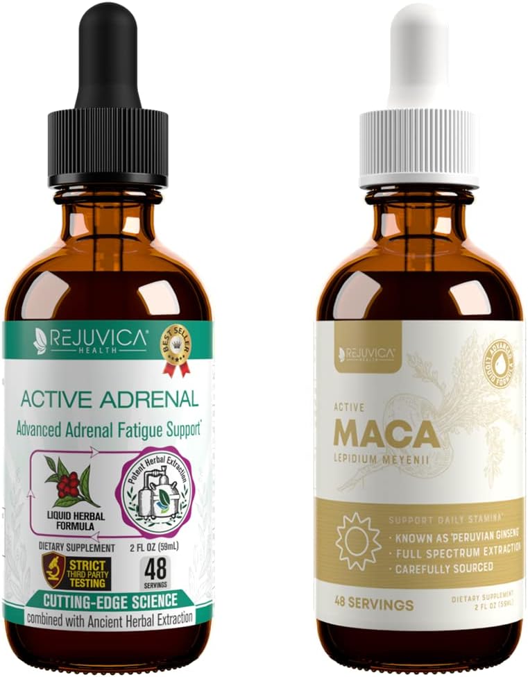 Rejuvica Health Active Adrenal + Active Maca - サポート エネルギー + ストレス - より良い吸収のための液体配達 - Rhodiola、Maca、聖バジル、アシュワガンダ&その他!