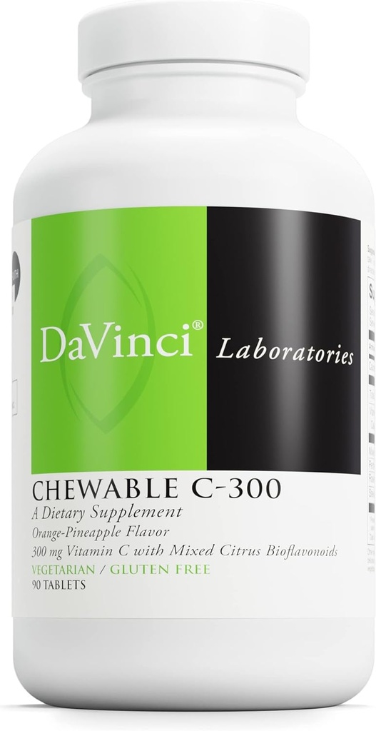 DaVinciの実験室のChewable C-300 -免疫の健康、コレステロールおよびコラーゲンの生産を支える補足-ビタミンC、Pectinおよび多くを使って-グルテンフリー-オレンジパイナップルの味- 90の菜食主義者のタブレット