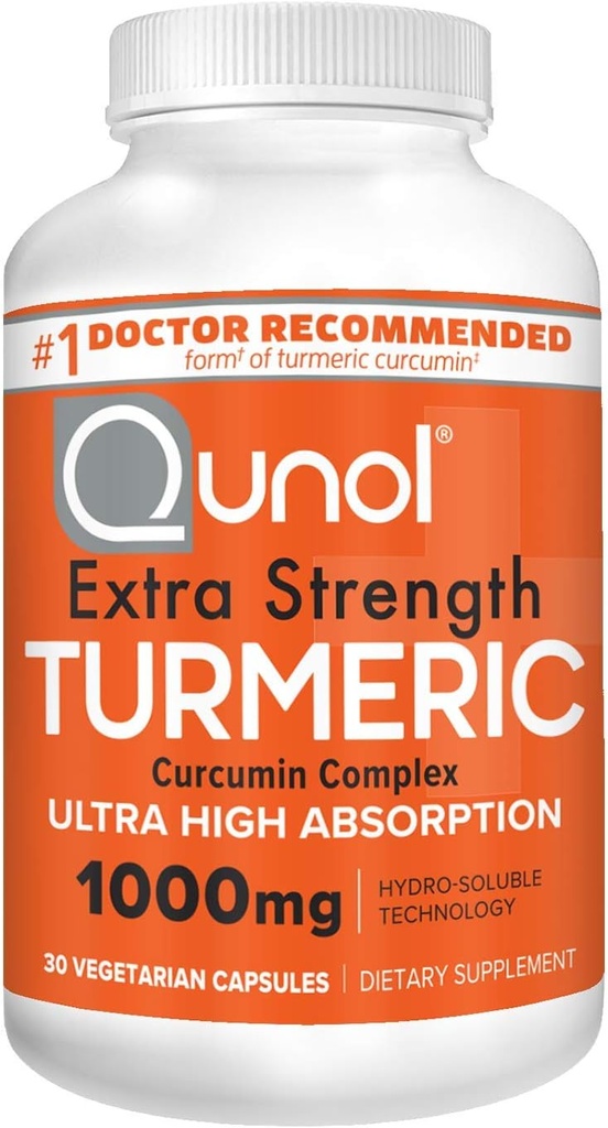 Qunol のターメリックのクルクミンのカプセル、1000mg の余分強さの補足、特許を取られた水溶性の技術、黒いペッパー、30 のベジギー カプセルが付いているターメリックのクルクミンへの代わり