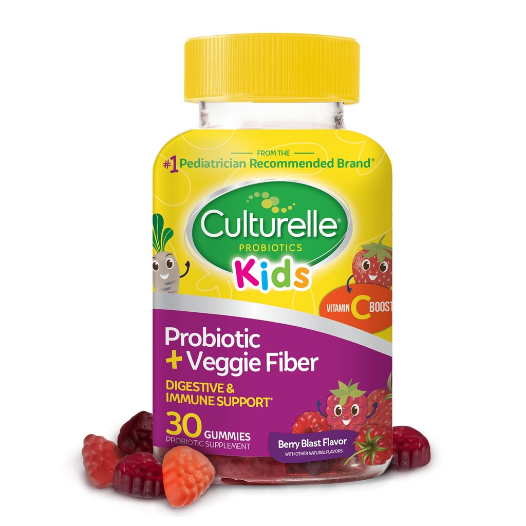 Culturelleキッズ毎日のプロバイオティックパケット30ct + Veggie Fiber Gummies消化器と免疫の健康サポート