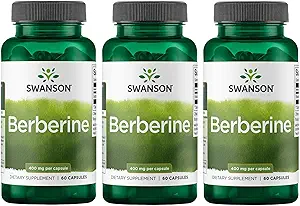 Swanson Berberine - 標準化97% Berberine HCl- 400mg 各 - 60カプセル3のびん