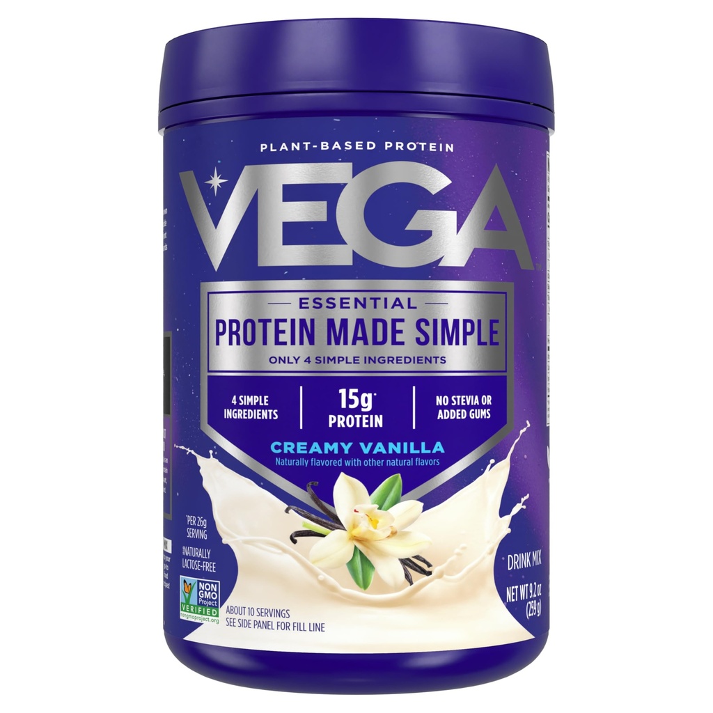 Vega Protein Made Simple Protein Powder, バニラ - ステビアフリー, 完全菜食主義者の, 植物ベース, ヘルシー, グルテンフリー, 女性と男性のためのペアプロテイン, 9.2 oz (パッケージ 5 月 Vary)