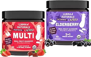 Llama Naturals Kids Multivitamin Gummies + Elderberry Gummies Bundle | No add Sugar Cane | ヴィーガン | オーガニック | 2 ボトル
