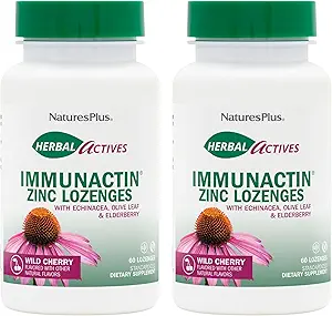 NaturesPlusハーブ活性免疫作用 - 60亜鉛ロゼンジ、2のパック - ワイルドチェリー味 - Echinacea、エルダーベリー&オリーブリーフと免疫の健康をサポート - グルテンフリー - 120 Totalサービング