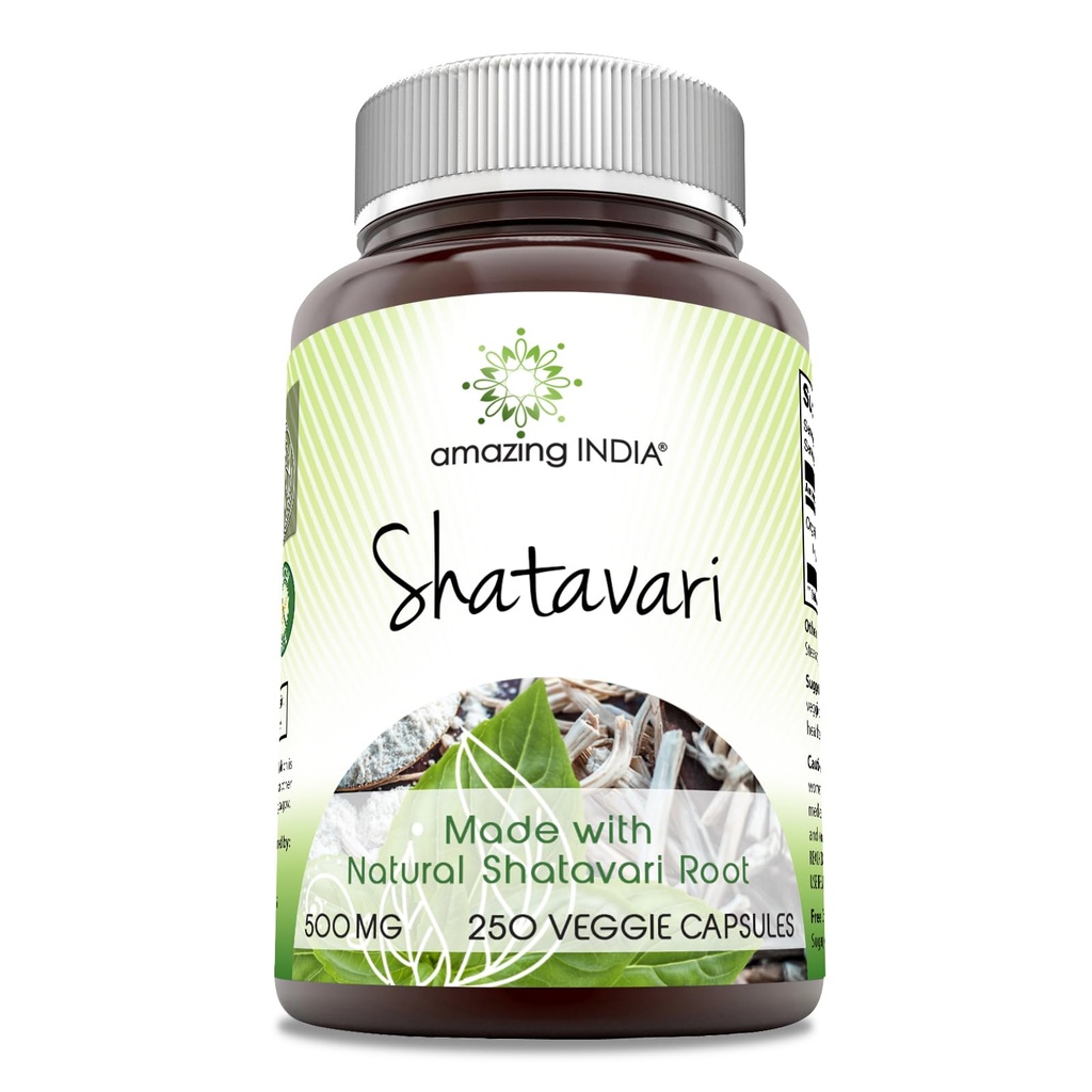 アメイジング・インディア・ナチュラル・シャタワリ 500 Mg/サービング250 ベジギー・カプセル・サプリメント | 非GMO | グルテンフリー