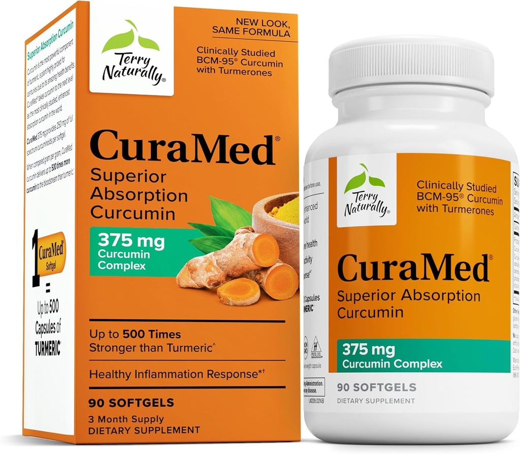 テリー自然にCuraMed 375mg - 脳および免疫の健康サポートのための酸化防止サプリメント - クルクミン&ターメリックエッセンシャルオイル - ハーブ肝臓サポート - 90 Softgels