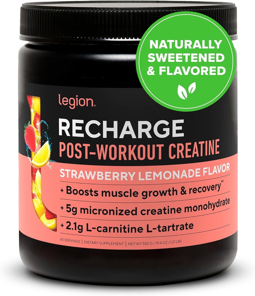 LEGIONの再充電のポストのワークアウトの補足(いちごLemonade) - MicronizedのCreatine Monohydrateが付いているすべての自然な筋肉建築者及び回復飲み物。 ナチュラルスウィート&フレーバー 60 サービング