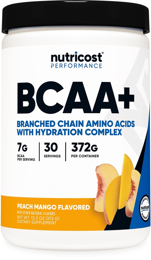 Nutricost BCAA + ハイドレーションパウダー(ピーチマンゴー)30サービング - 分岐させたチェーンアミノ酸とハイドレーションコンプレックス - グルテンフリー、非GMO