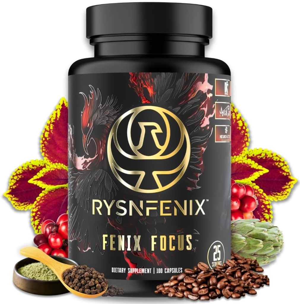 Fenix Focus – Premium Nootropic Formula with Caffeine (Fast & Slow), L-Theanine, B12, Tyrosine, Choline, Artichoke – 100 Capsules