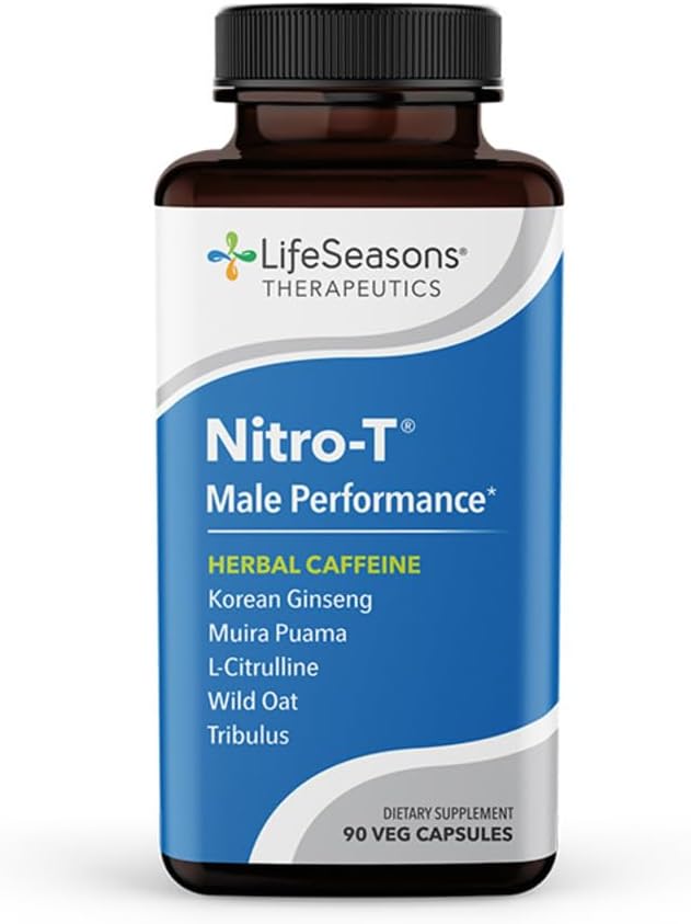 LifeSeasons Nitro-T - 男性のパフォーマンスサポートサプリメント - スタミナとエネルギーを強化 - 健康な血循環を促進 - L-Citrulline L-Theanine Tribulus Ginger Kava&Caffeine - 90カプセル