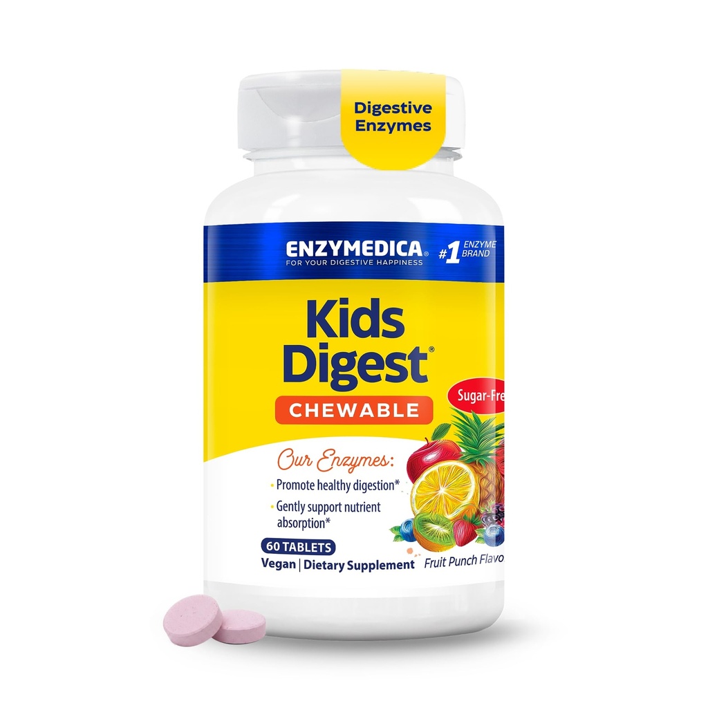 Enzymedica の子供の消化器、Chewable の消化器系酵素、自然なフルーツ パンチ味、60 のサービング