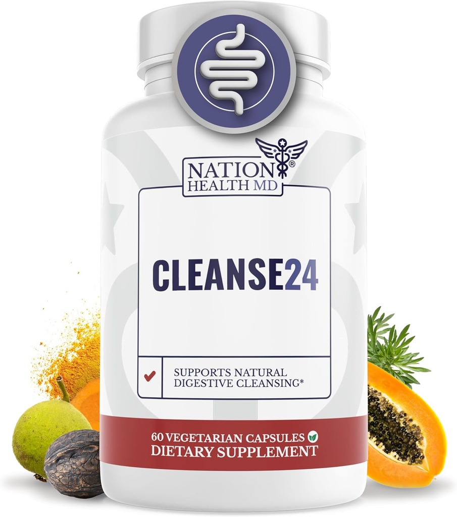 Cleanse24 - ワームウッド、パパイヤ、ブラックウォールナットの人間のための腸内クレンジング - ハーブ腸内クレンジング、男性と女性のためのグットクレンジング、60カプセル