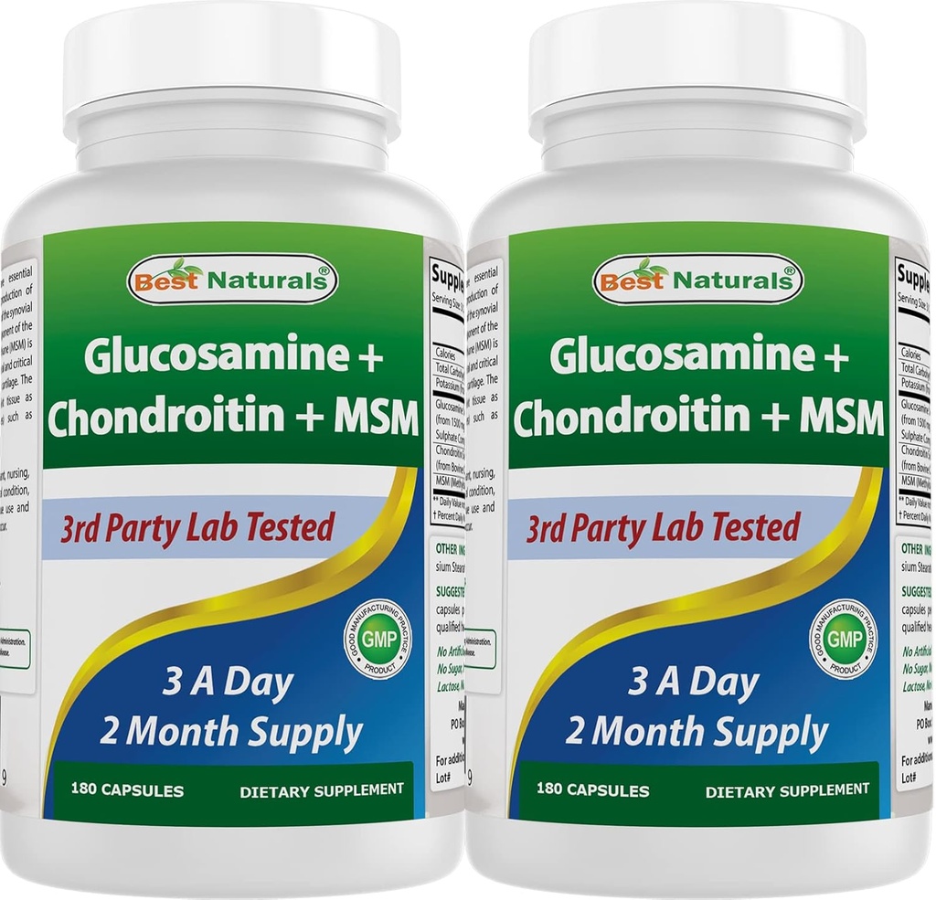 ベストナチュラル、グルコサミンコンドロイチンとMSMジョイントサプリメント、サービングあたり2600mg、(180カウント)