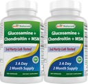 ベストナチュラル、グルコサミンコンドロイチンとMSMジョイントサプリメント、サービングあたり2600mg、(180カウント)