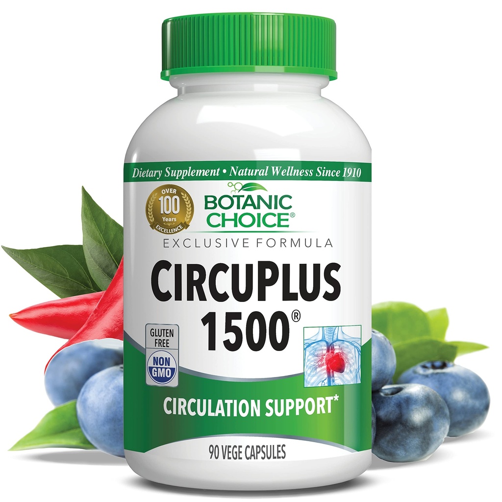Botanic Choice CircuPlus 1500 - 心の健康と循環と静脈サポートサプリメント - ビタミンB1、カイエンペッパー、ホーソーン、大人の男性と女性のためのイチョウ葉(90カプセル)