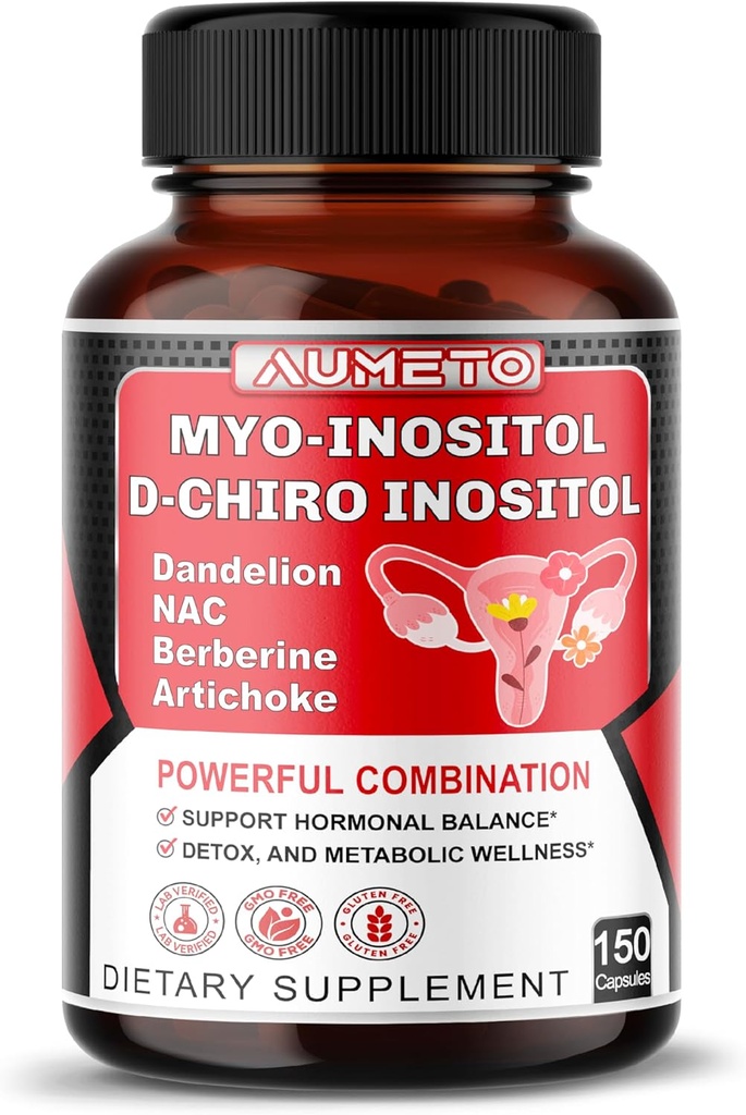 Myo-Inositol + D-Chiro Inositol - 150カプセル - Folate、NAC、Berberine、CoQ10、Detoxブレンド - サポートホルモンバランス&メタボリックウェルネス - 非GMO、グルテンフリー