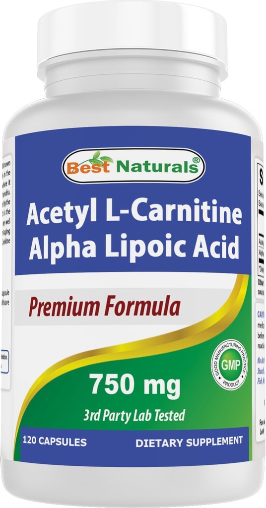 ベストナチュラルアセテートL-カルニチンとアルファリポ酸750mg 120カプセル