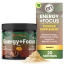 EarthNutri エネルギー + フォーカスパウダーサプリメント - PeakO2、AlphaSize、Cognizin、PurCaf、Theacrine、アセチルL-カルニチンL-チロシン - マンゴ味 - 20の味(171g)