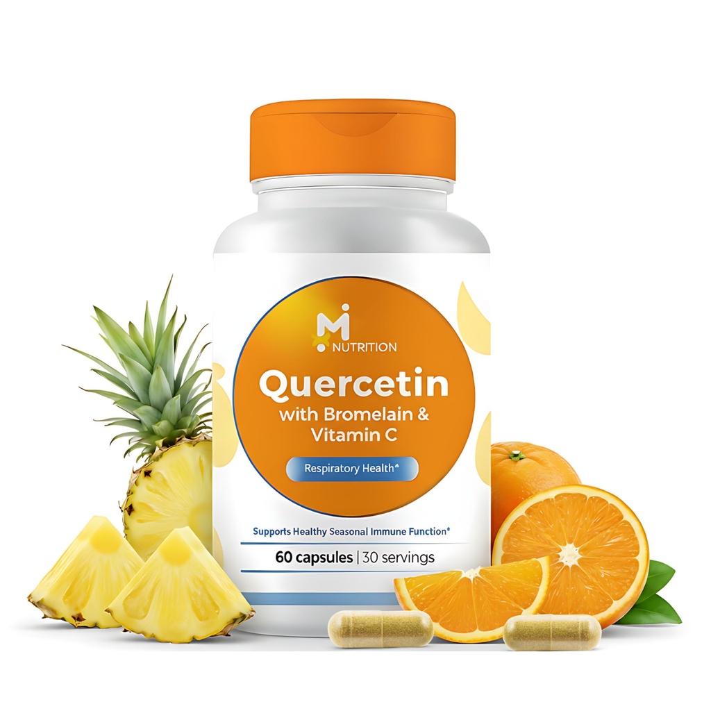Triple Immunity Complex: Quercetin 630mg with Bromelain & Vitamin C, Immune Support Supplement for Allergy Relief, Sinus & Respiratory Health, Antioxidant Support, 60 Capsules
