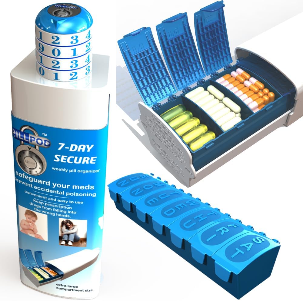 Pill Pod 7 Day Secure、Pill Organizer、Child-Resistant Medication Lock Box、Extra Large Weekly Pill Planner、シニアフレンドリー