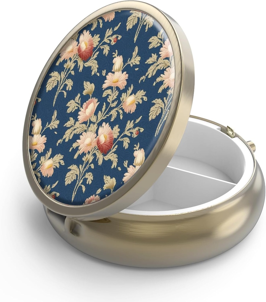 ミラーのレトロ3のコンパートメントの小型青銅の小さい敷物箱かビタミン、魚油、補足、丸薬は旅行ギフトを含んでいます() レトロローズフローラル)