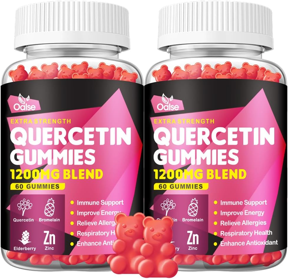 Quercetin のグミ - ビタミン C および亜鉛 + Bromelain + エルダーベリー + ビタミン D3-1200mg ケルセチンは子供および大人の免除及びアレルギーサポートのための補足(2パック)を補います