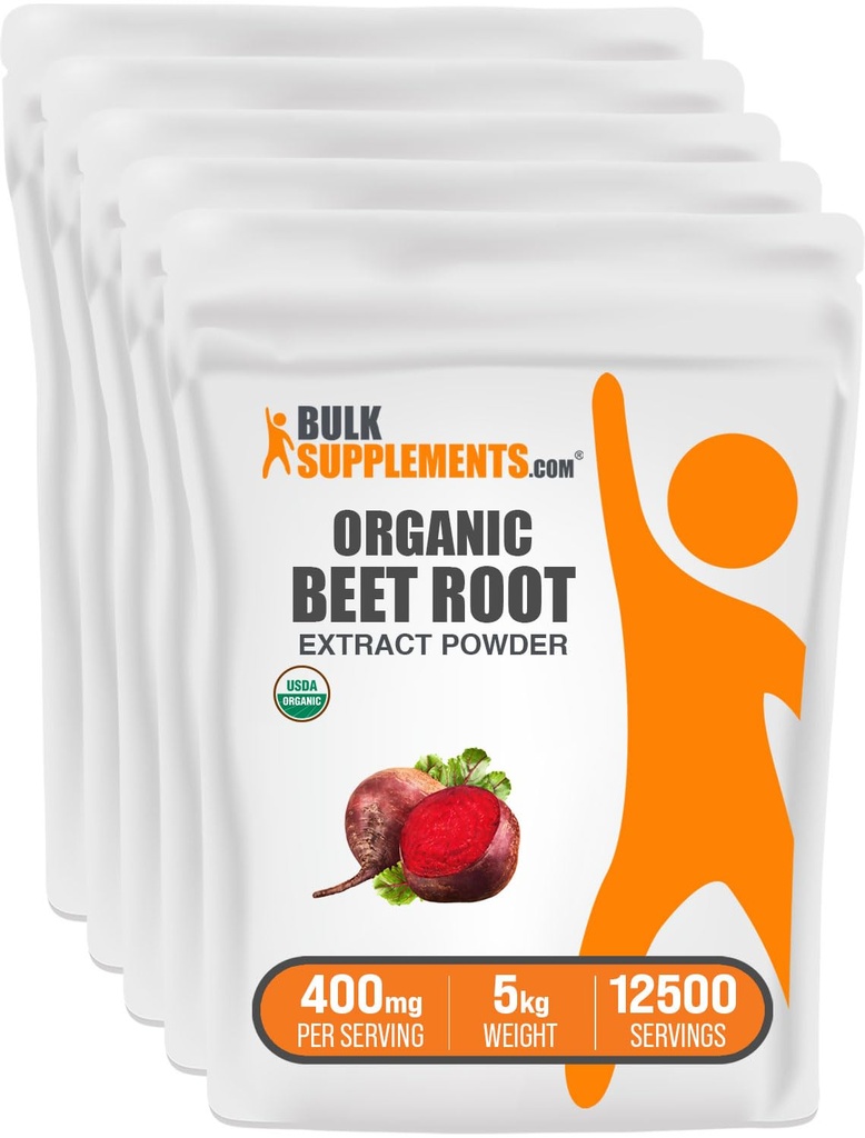 BulkSupplements.comオーガニックビートルートエキスパウダー - ビートルートパウダー、ニトリ酸化物サプリメント - ビーガン&グルテンフリー、給食当たり400mg、1kg(2.2ポンド)(5パック)