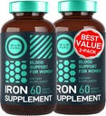 Vegan Iron Supplement for Women with Folic Acid - 35 mg Blood Builder Ferrous Sulfate, Folic Acid 400 mcg - Iron Pills for Women with Anemia & Pregnancy Support - 120 Gluten-Free Tablets - 2Pack