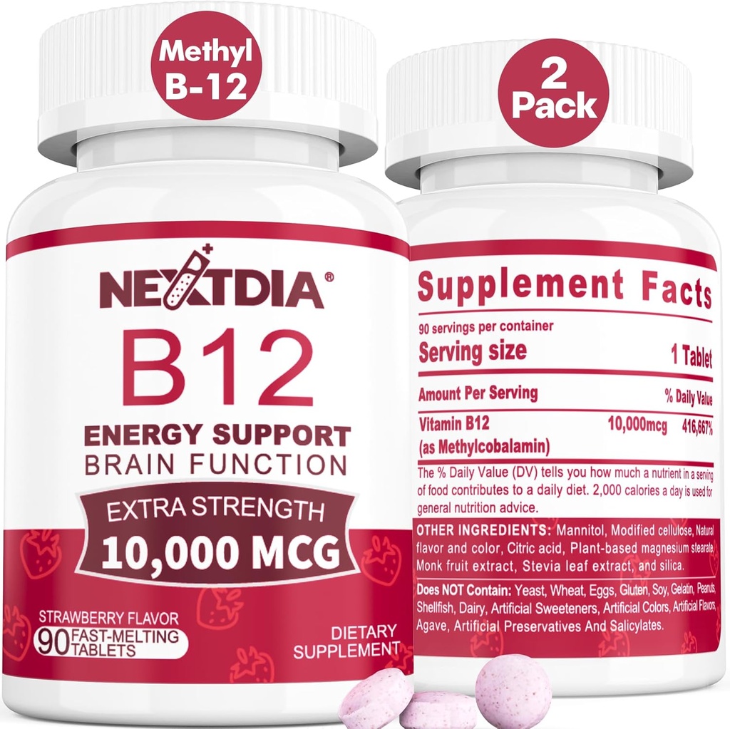 B12ビタミン10,000 mcg、メチル化されたビタミンB12の皮下 - エネルギー ブースト、焦点、Metabolism及び頭脳の健康サポート、免疫システム サポート、速い分解、自然ないちごの味、180のサービング
