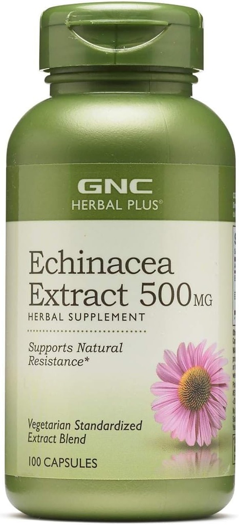 GNC Herbal Plus Echinacea Extract 500mg Supplement, Vegetarian, Supports Natural Resistance, 100 Servings