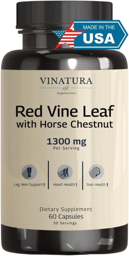VINATURAの赤いブドウの葉のエキス-馬の栗、1300mg/serving *USAは健康な足のためのテスト済み*の循環そして静脈サポート-血の流れ、足の循環- 60のカプセルを(30のサービング)助けます