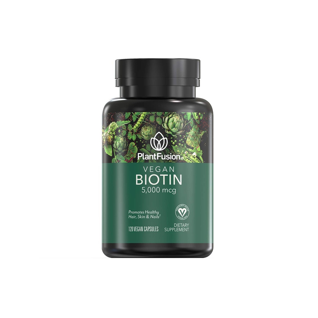PlantFusion ビーガンビオチンから, 女性と男性のためのプレミアムビーガンビオチン (5000mcg), 自然な髪の皮膚と爪のビタミン, 120 ビーガンカプセル