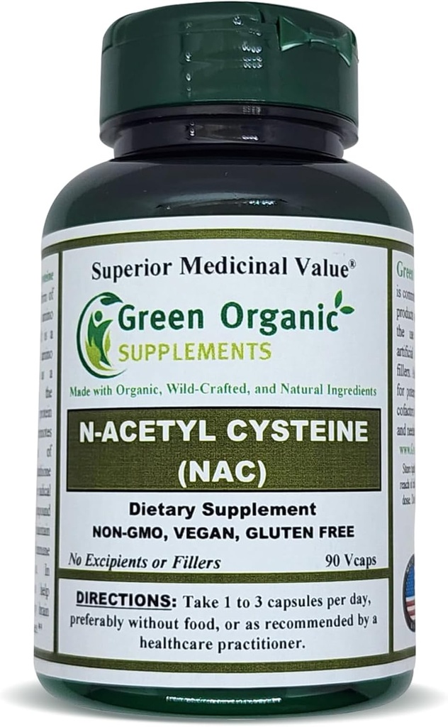 グリーンオーガニックサプリメントのN-アセチル Cysteine(NAC)、90 VCaps、高吸収性、非GMO、グルテンフリー | バランス免疫システムおよびサポート健康(パッケージ1)