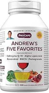 ANDREW LESSMANアンドリューの5つのお気に入り500カプセル - Coenzyme Q-10、Resveratrol、EGCG、Pomegranateおよびアルファリポ酸、強力な酸化防止サポート、無添加のそれぞれ200mgを提供