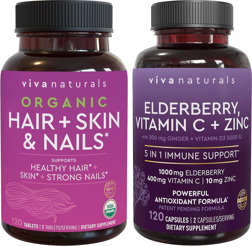 有機性毛皮および釘+ ElderberryのビタミンC及び亜鉛束、健康な毛のためのBiotin 5000mcgと、酸化防止及び免疫サポートのためのElderberry作られる