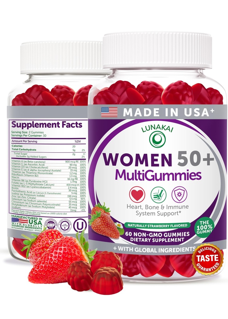 ルナカイUSAは50プラスの女性のマルチビタミングミを作った - 健康とバイタリティのためのエッセンシャルビタミン&ミネラルで強化されたおいしい式 - 60ct