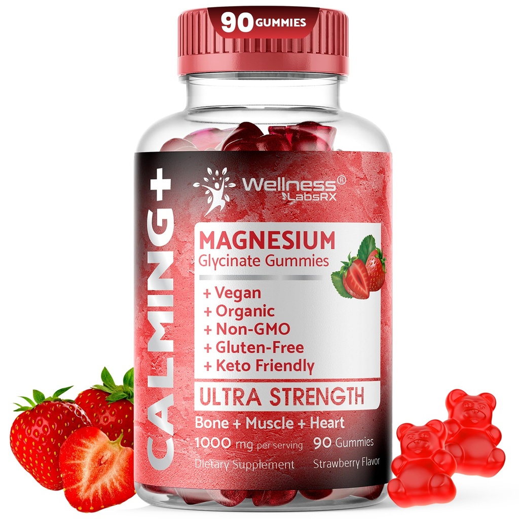 マグネシウムのGlycinateのグミ、1000のmg - リラックス、心の健康を支えるマグネシウムの補足 - 大人、Glicinato De MagnesioのためのChewable Calm Magnesioのグミ - いちごの味